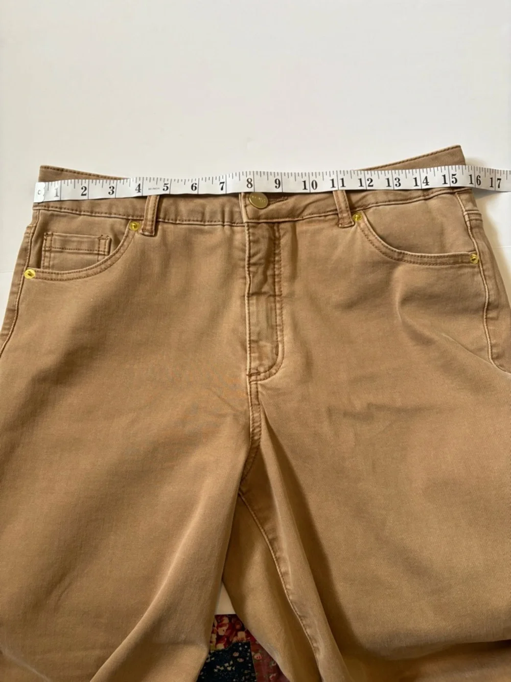 Melanie Lyne Wide Leg, Cropped Jeans, Tan/Mocha with Raw Hem, Sz. 10. Like new! - Picture 5 of 10